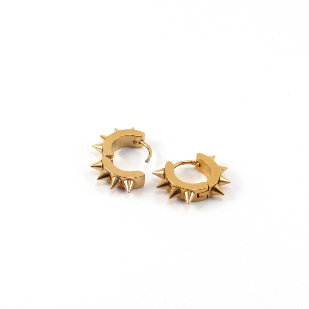 Gold Spike Huggie Hoop Earrings Small Edgy Punk